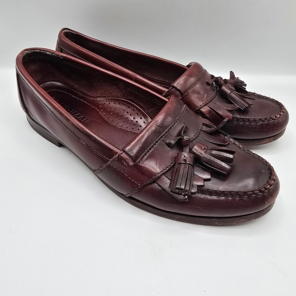 Cole Haan Burgundy Leather Tassel Loafer Shoes Men Size 10-11 Extra Wide